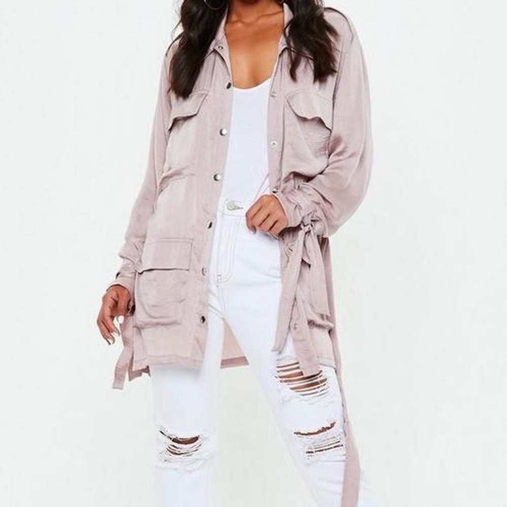 Carli Bybel x Missguided Lightweight Pink Satin Field Jacket Size 6